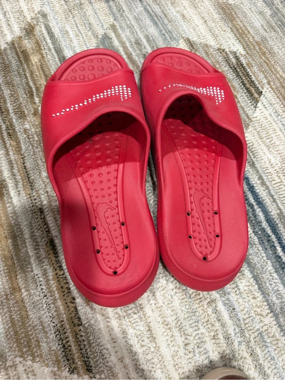 Nike Red Slide Sandals with White Studded Swoosh